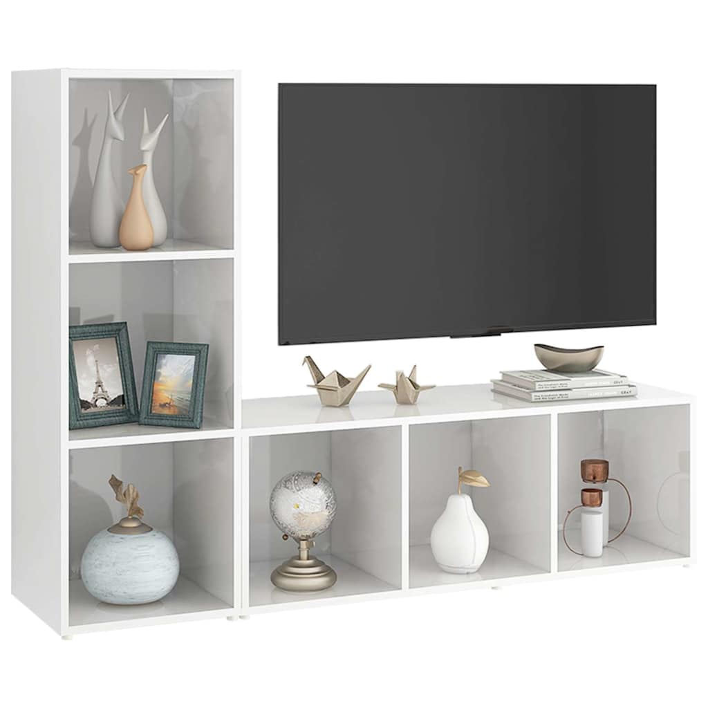 2 Piece TV Cabinet Set High Gloss White 107x35x37 cm Engineered Wood