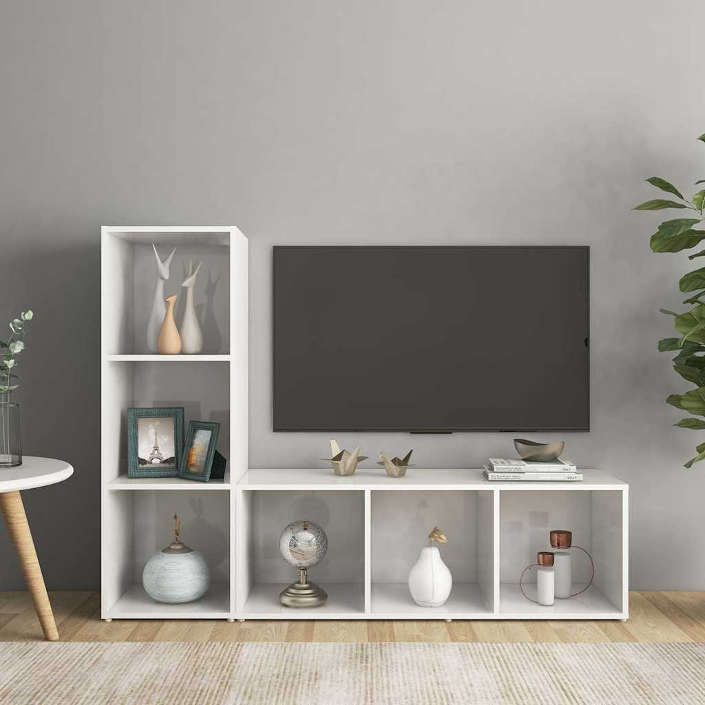 2 Piece TV Cabinet Set High Gloss White 107x35x37 cm Engineered Wood
