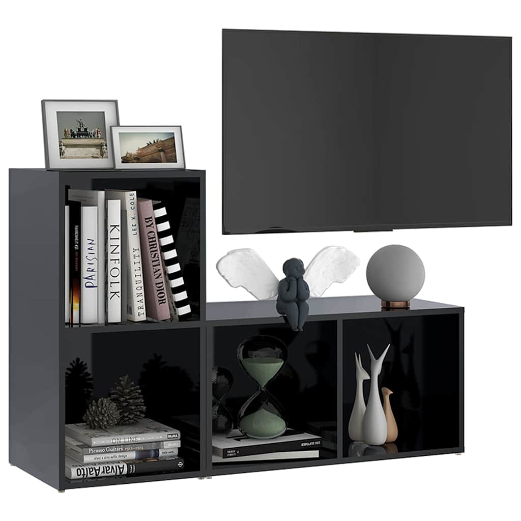 2 Piece TV Cabinet Set High Gloss Black 72x35x36,5 cm Engineered Wood