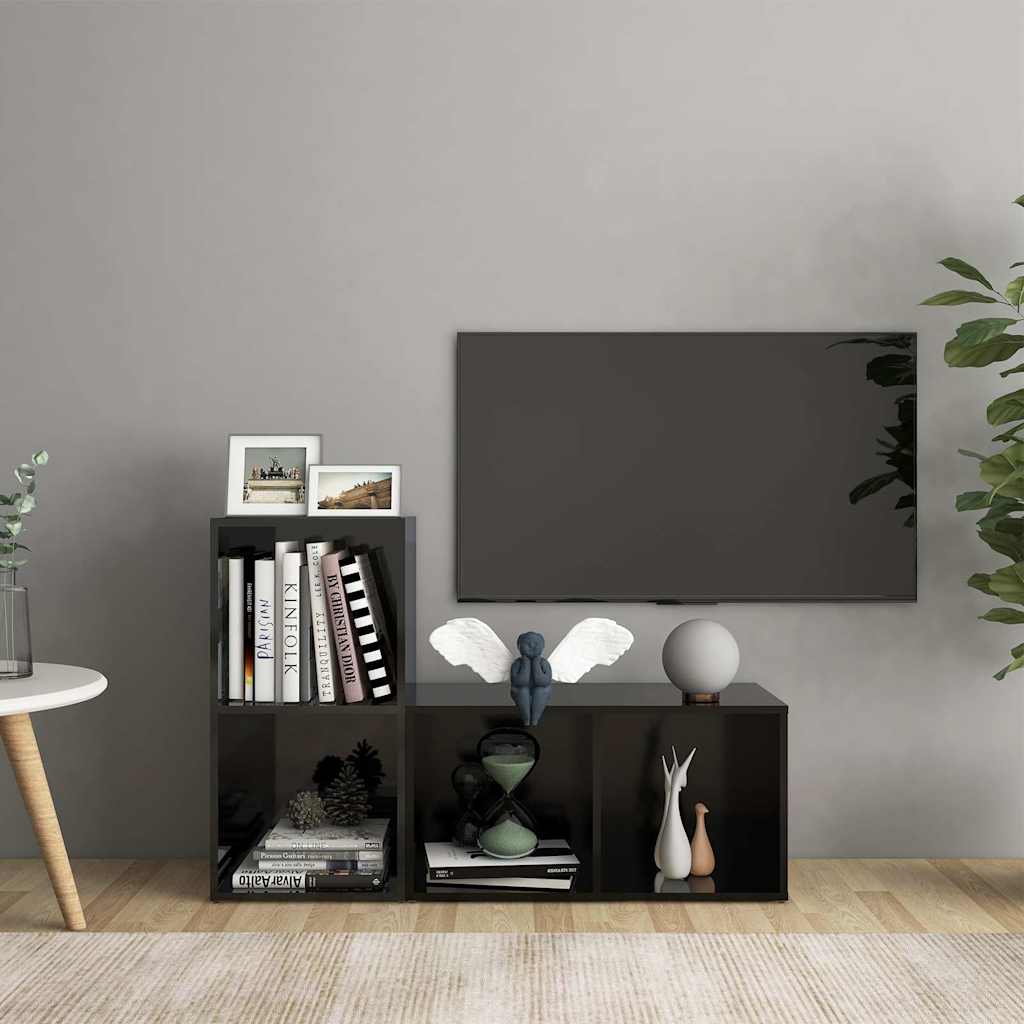 2 Piece TV Cabinet Set High Gloss Black 72x35x36,5 cm Engineered Wood