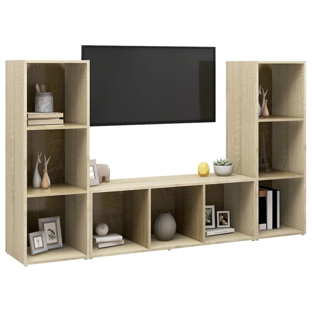 3 Piece TV Cabinet Set Sonoma Oak 107x35x37 cm Engineered Wood