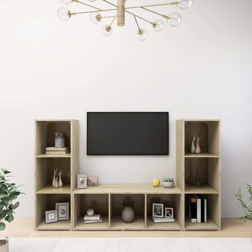 3 Piece TV Cabinet Set Sonoma Oak 107x35x37 cm Engineered Wood