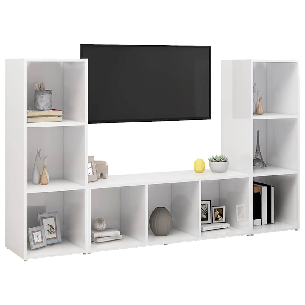 3 Piece TV Cabinet Set High Gloss White 107x35x37 cm Engineered Wood