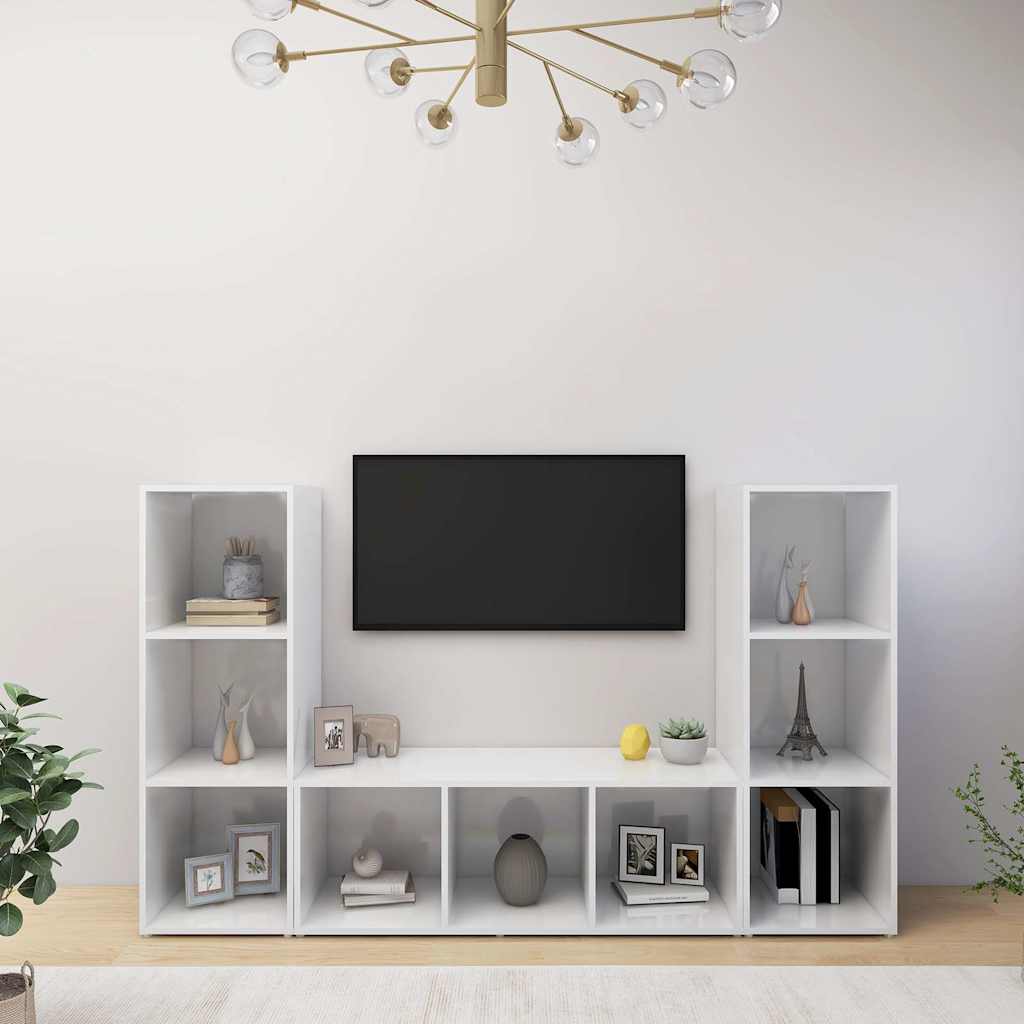 3 Piece TV Cabinet Set High Gloss White 107x35x37 cm Engineered Wood