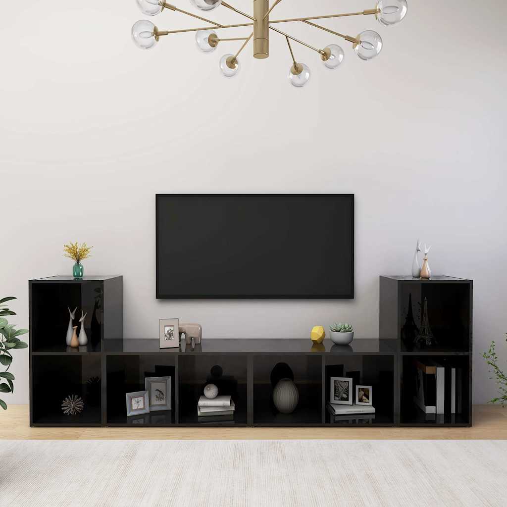 4 Piece TV Cabinet Set High Gloss Black 72x35x36,5 cm Engineered Wood
