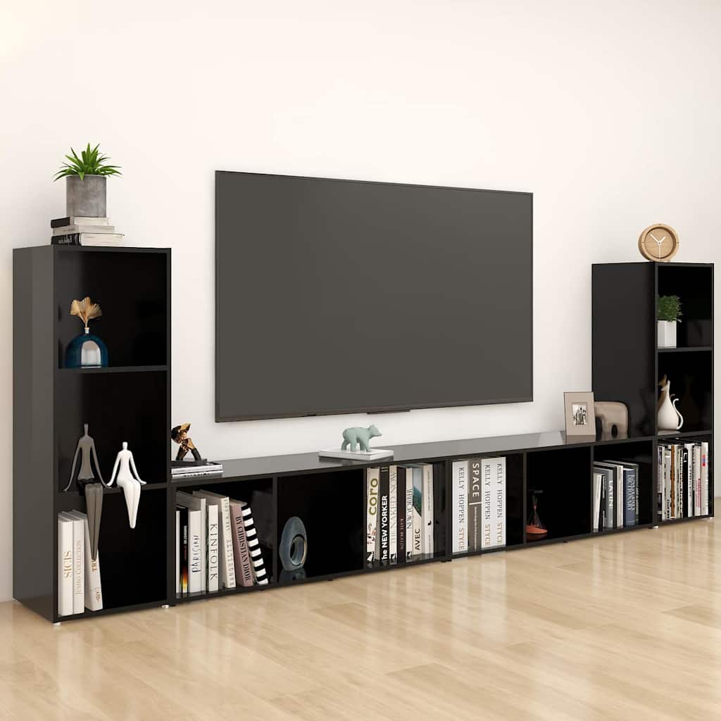 4 Piece TV Cabinet Set Black 107x35x37 cm Engineered Wood