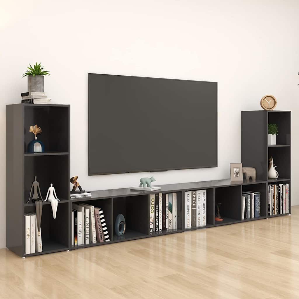 4 Piece TV Cabinet Set Grey 107x35x37 cm Engineered Wood