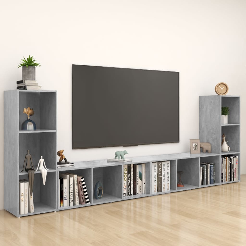 4 Piece TV Cabinet Set Concrete Grey 107x35x37 cm Engineered Wood