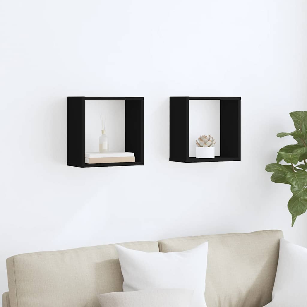 Wall Cube Shelves 2 pcs Black 30x15x30 cm
