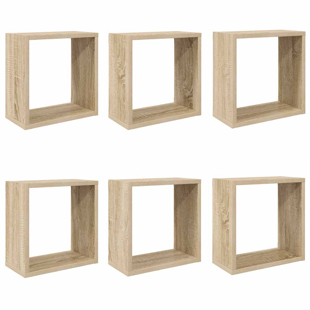 Wall Cube Shelves 6 pcs Sonoma Oak 30x15x30 cm
