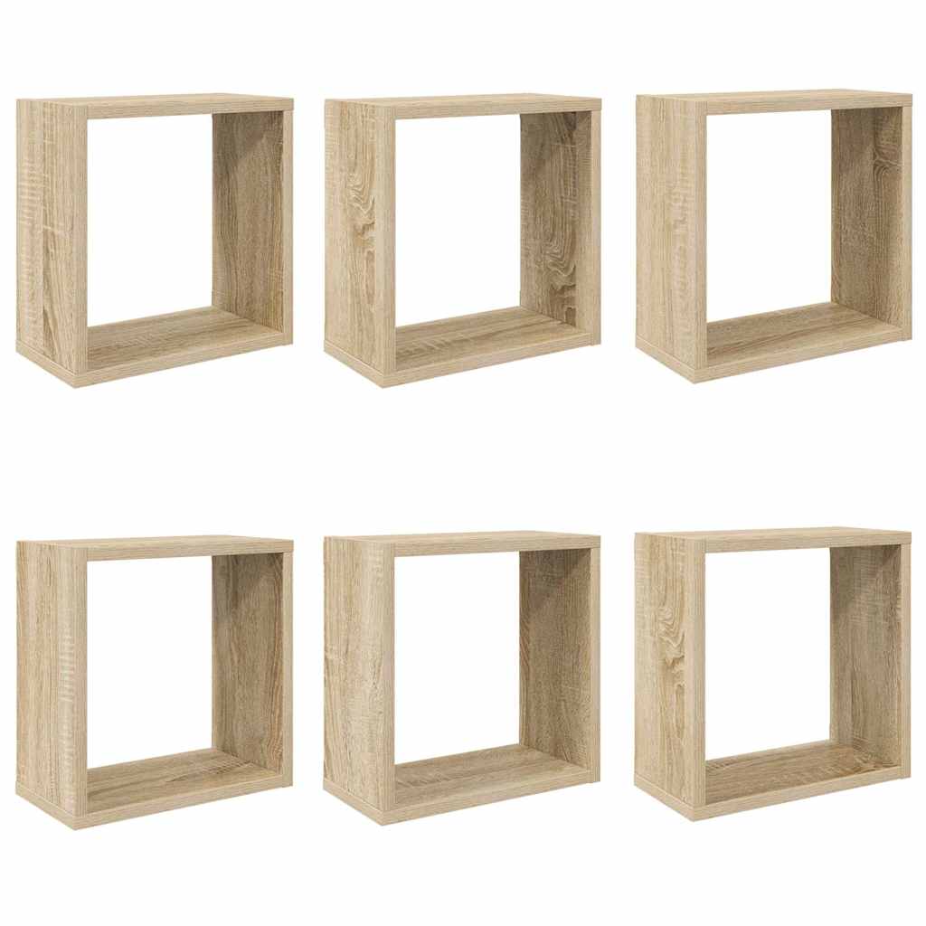 Wall Cube Shelves 6 pcs Sonoma Oak 30x15x30 cm