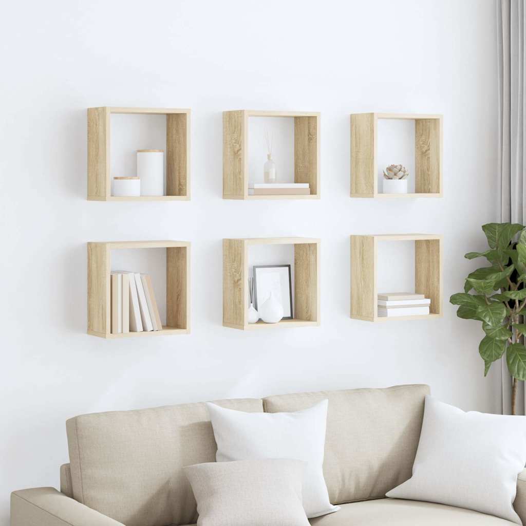 Wall Cube Shelves 6 pcs Sonoma Oak 30x15x30 cm