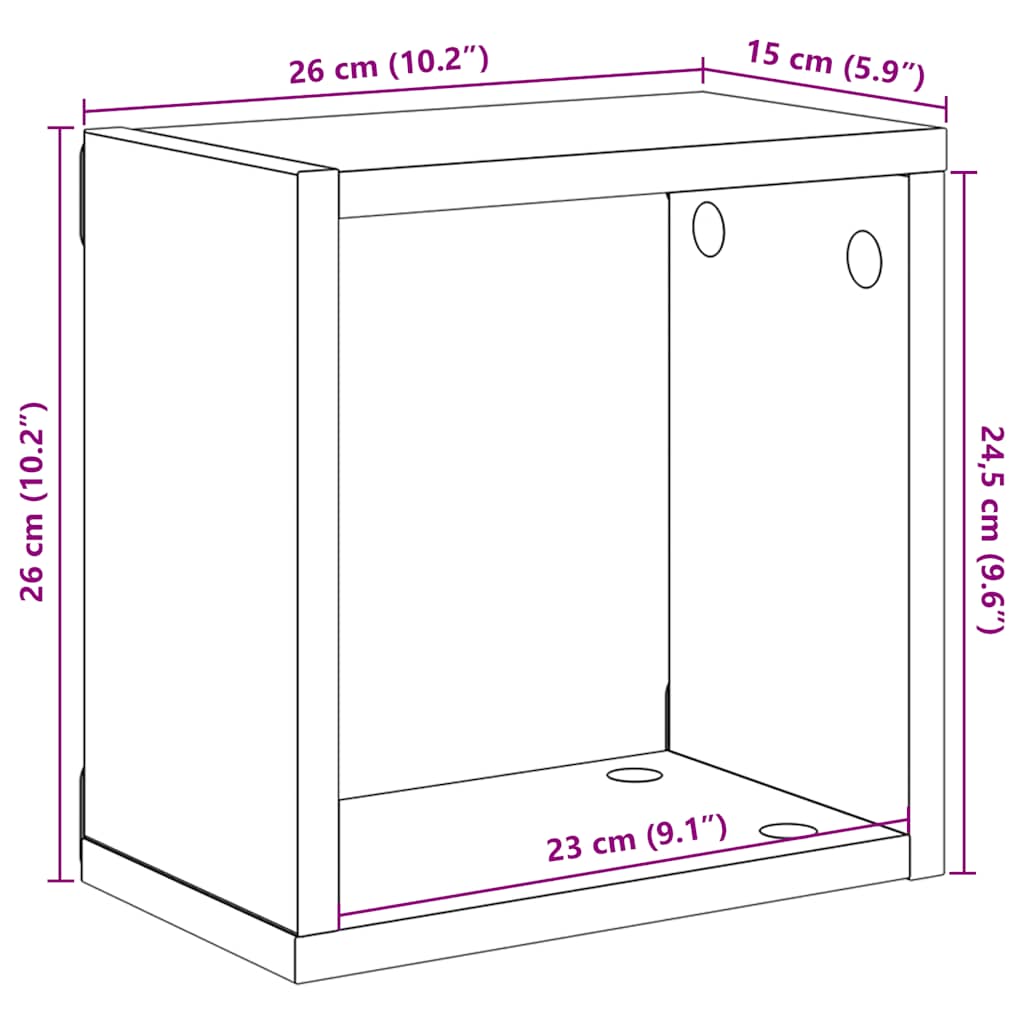 Wall Cube Shelves 2 pcs Sonoma Oak 26x15x26 cm