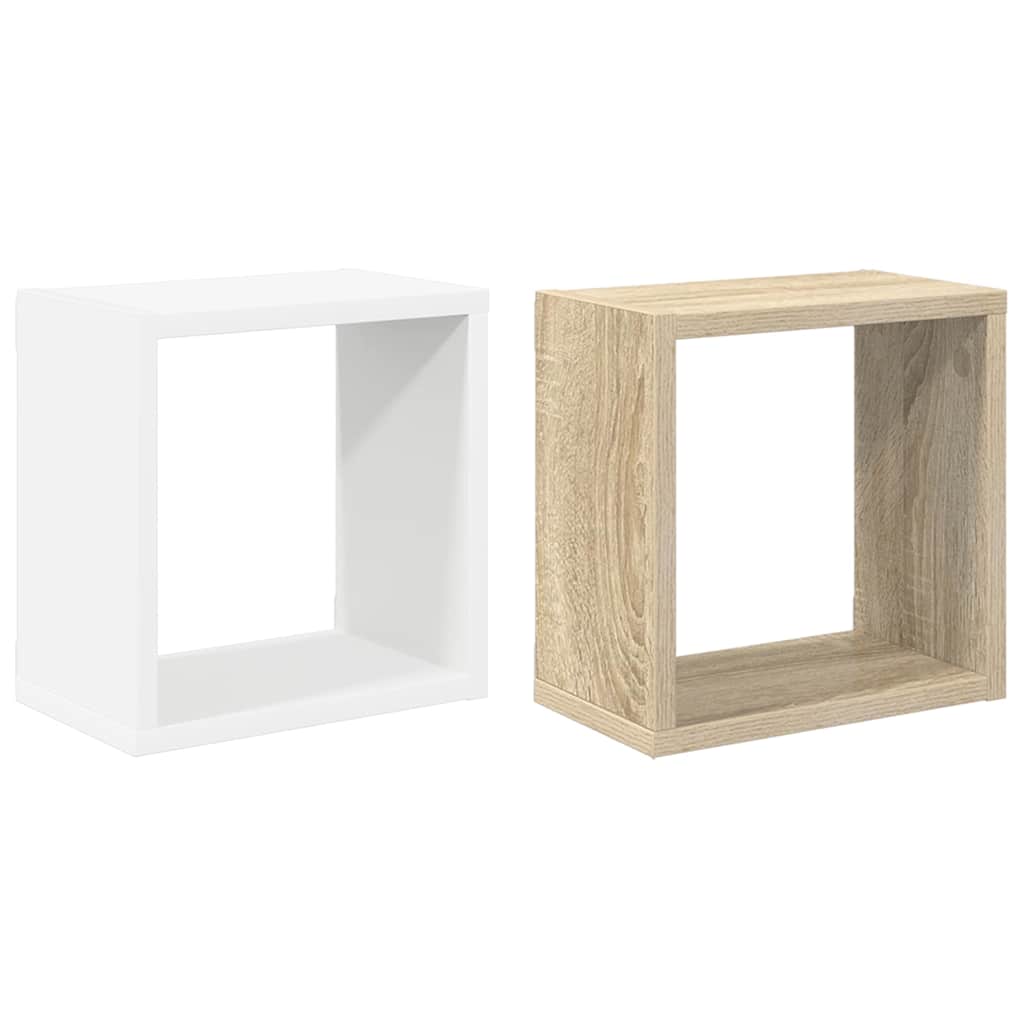Wall Cube Shelves 2 pcs White and Sonoma Oak 26x15x26 cm