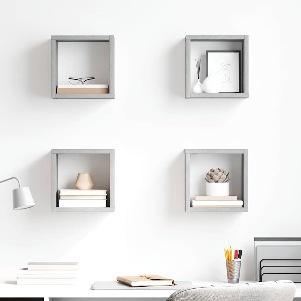 Wall Cube Shelves 4 pcs Concrete Grey 22x15x22 cm