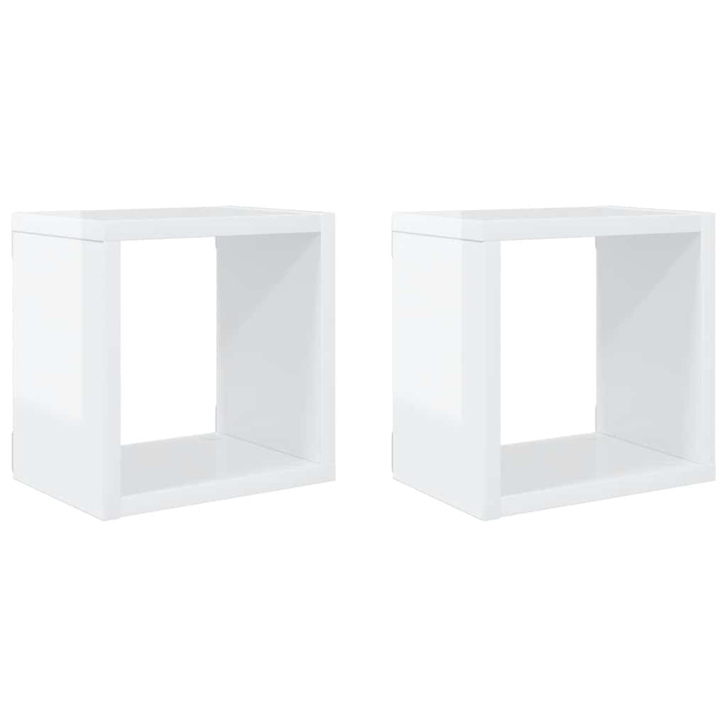 Wall Cube Shelves 2 pcs High Gloss White 22x15x22 cm