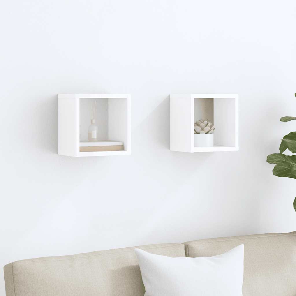 Wall Cube Shelves 2 pcs High Gloss White 22x15x22 cm