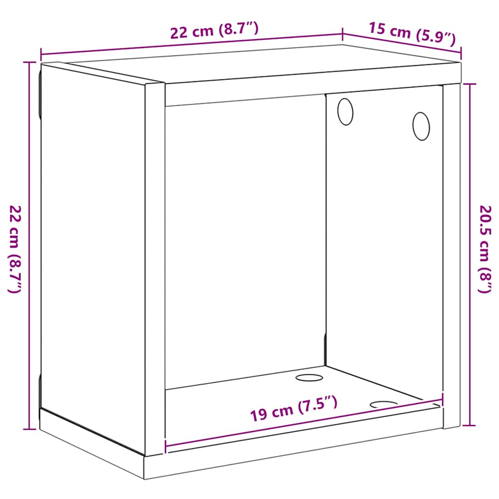 Wall Cube Shelves 2 pcs High Gloss White 22x15x22 cm