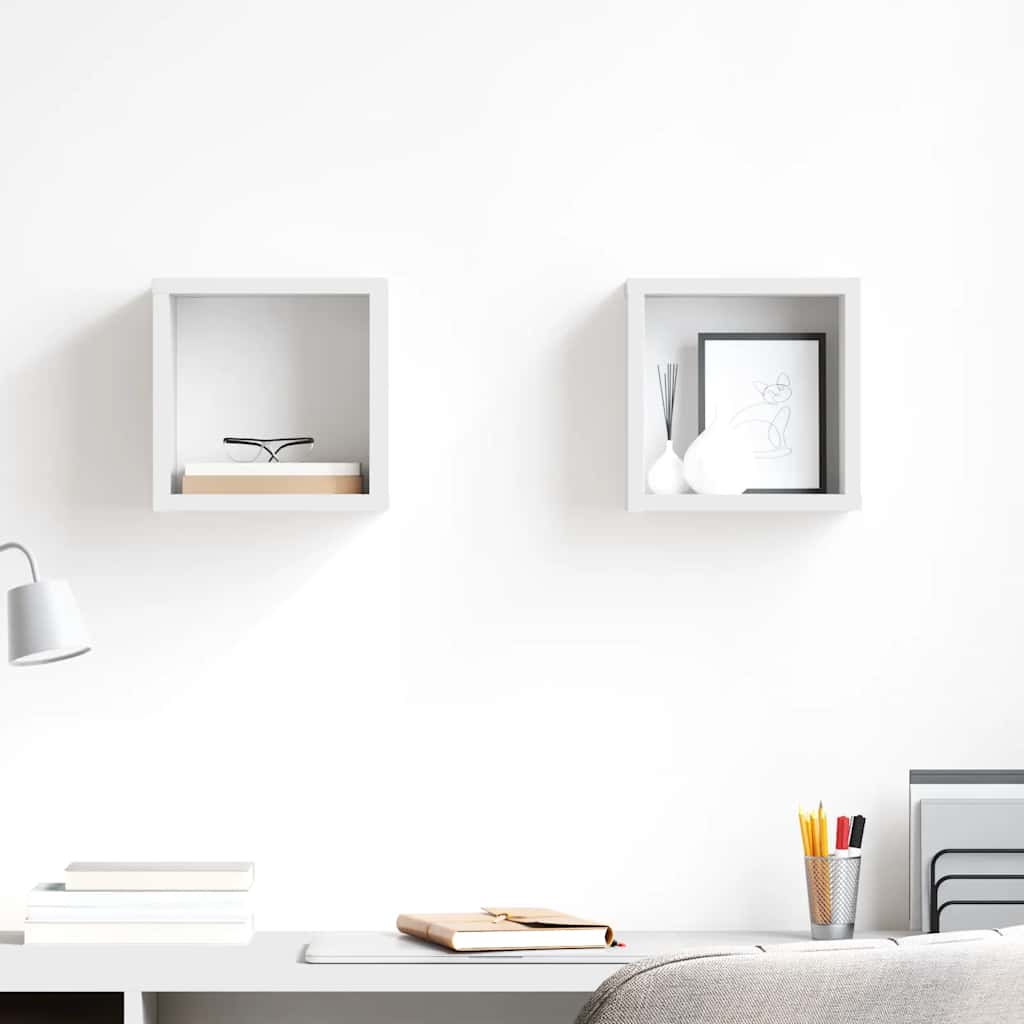 Wall Cube Shelves 2 pcs High Gloss White 22x15x22 cm