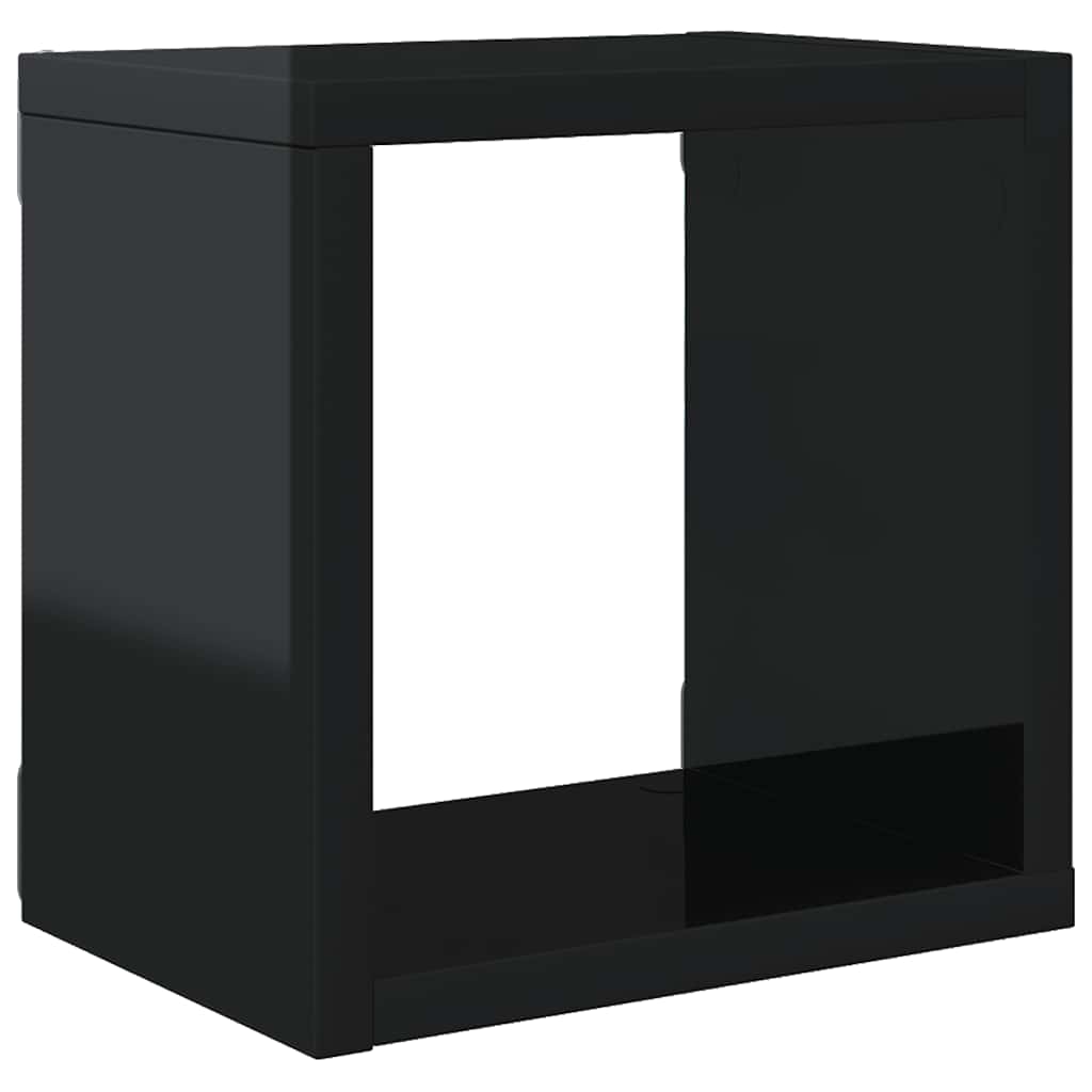 Wall Cube Shelves 2 pcs High Gloss Black 22x15x22 cm