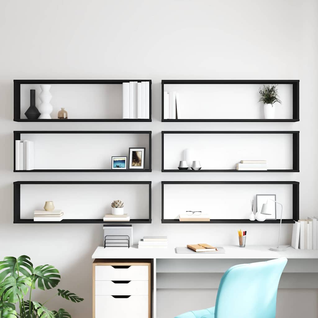 Wall Cube Shelves 6 pcs Black 100x15x30 cm Engineered Wood
