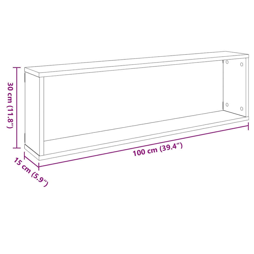 Wall Cube Shelves 4 pcs High Gloss Black 100x15x30 cm Engineered Wood