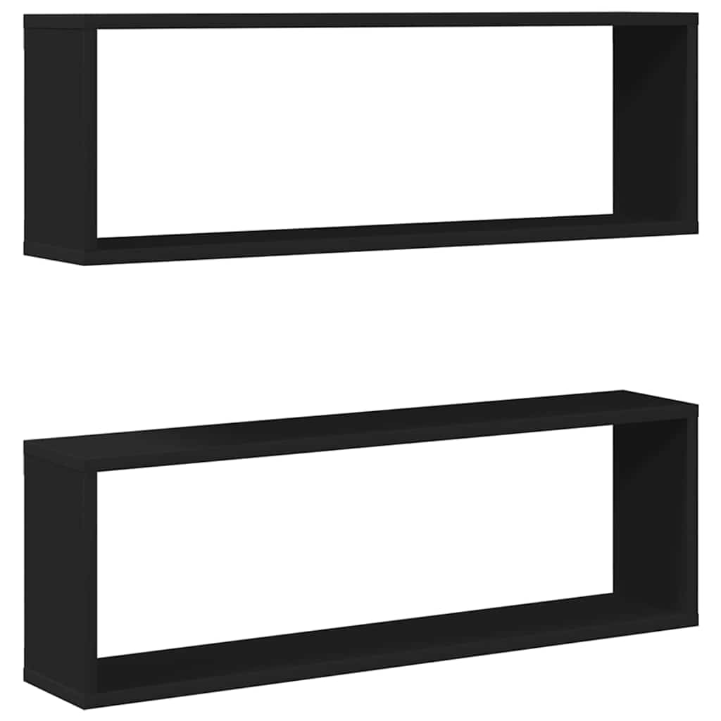 Wall Cube Shelves 2 pcs Black 80x15x26.5 cm Engineered Wood