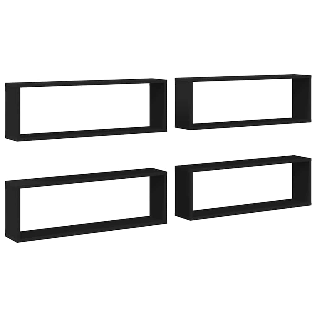 Wall Cube Shelves 4 pcs Black 80x15x26.5 cm Engineered Wood