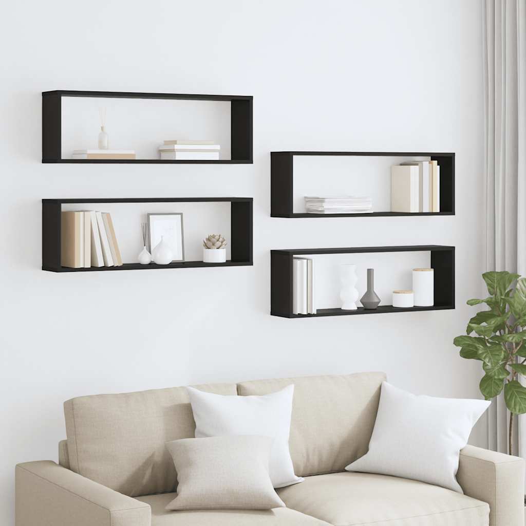Wall Cube Shelves 4 pcs Black 80x15x26.5 cm Engineered Wood