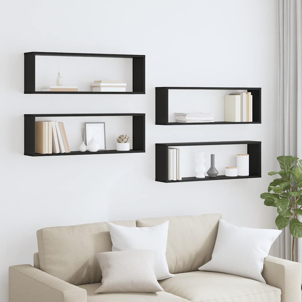Wall Cube Shelves 4 pcs Black 80x15x26.5 cm Engineered Wood