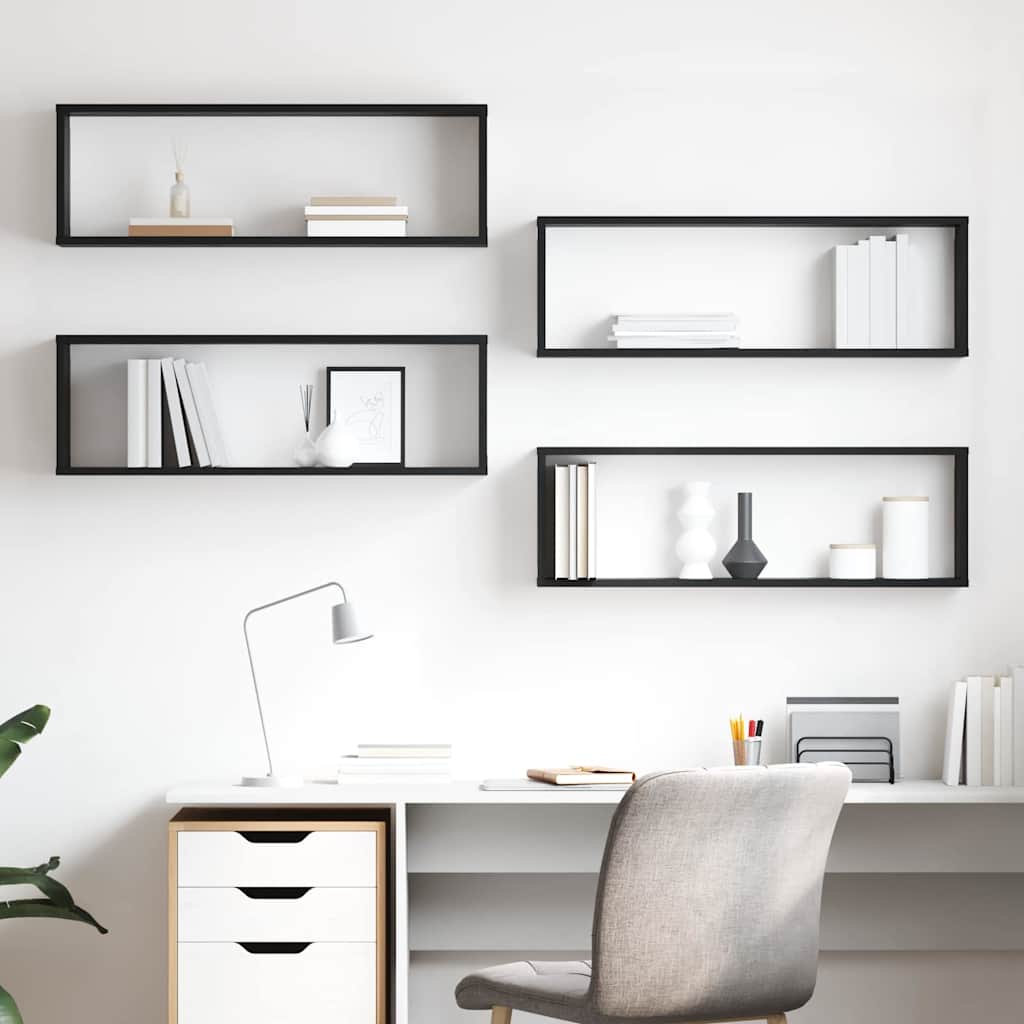 Wall Cube Shelves 4 pcs Black 80x15x26.5 cm Engineered Wood