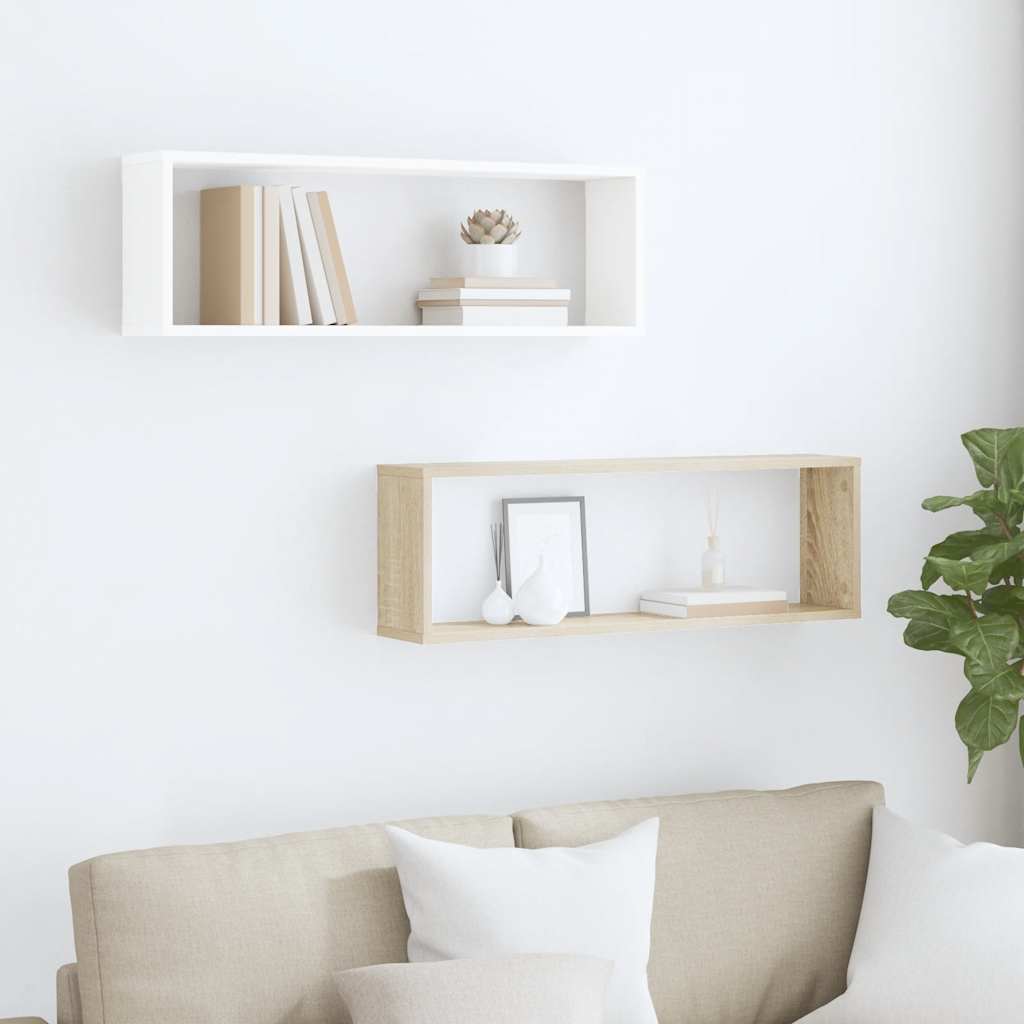 Wall Cube Shelves 2 pcs White&Sonoma Oak 80x15x26.5cm Engineered Wood