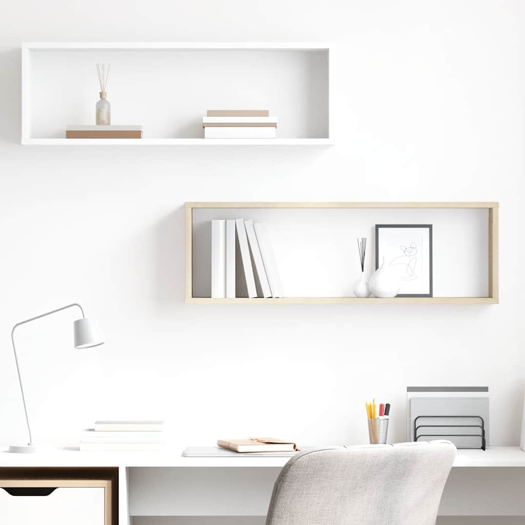 Wall Cube Shelves 2 pcs White&Sonoma Oak 80x15x26.5cm Engineered Wood