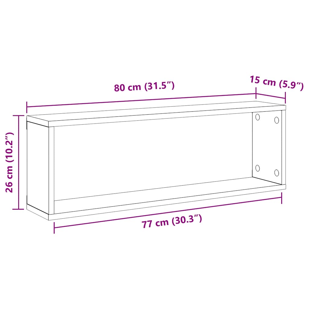 Wall Cube Shelves 2 pcs High Gloss White 80x15x26.5cm Engineered Wood