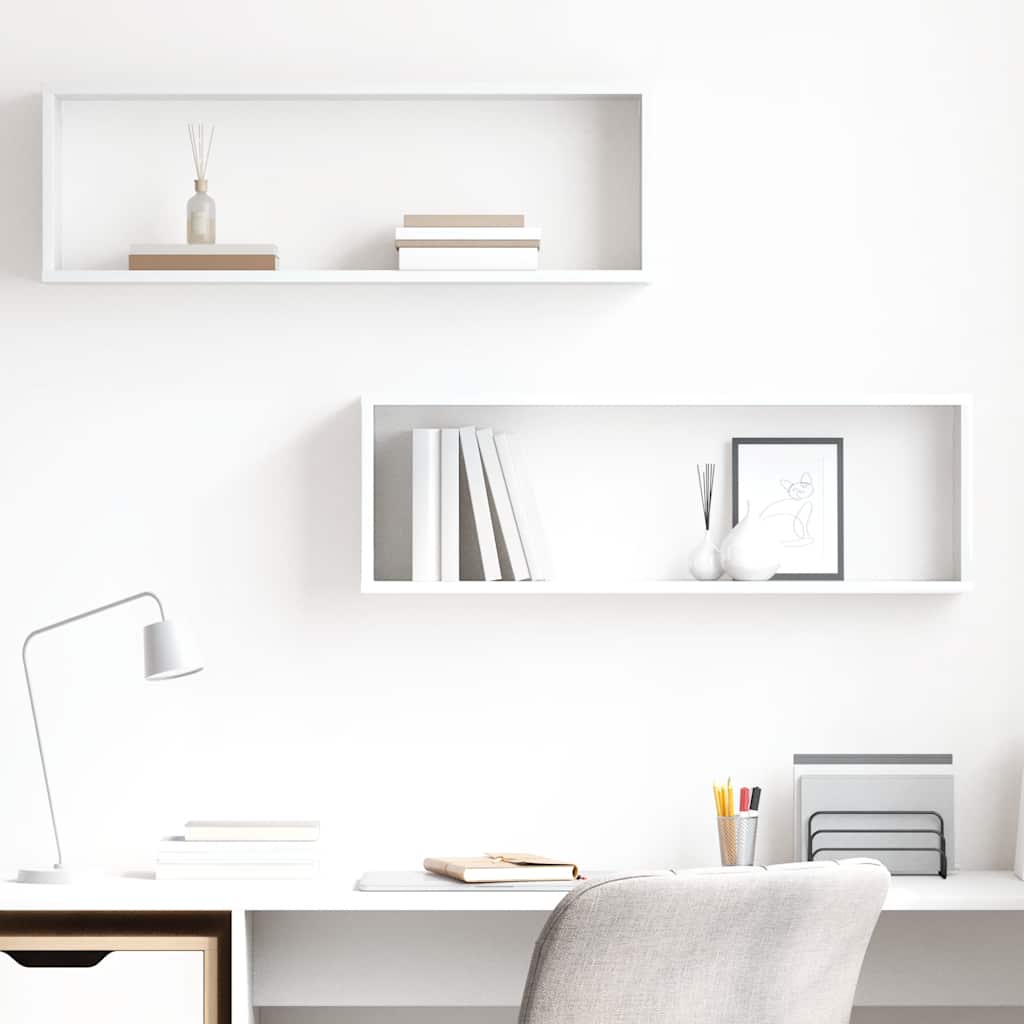 Wall Cube Shelves 2 pcs High Gloss White 80x15x26.5cm Engineered Wood
