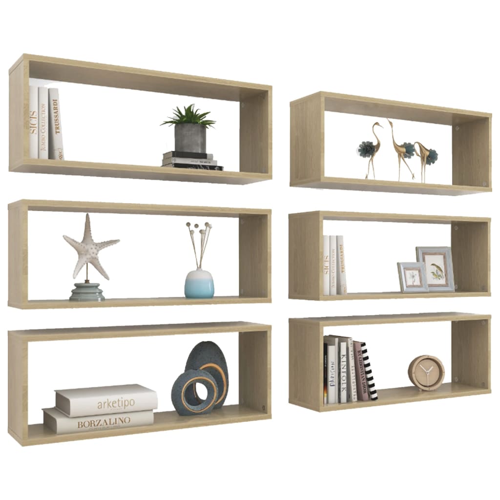 Wall Cube Shelves 6 pcs Sonoma Oak 60x15x23 cm Engineered Wood