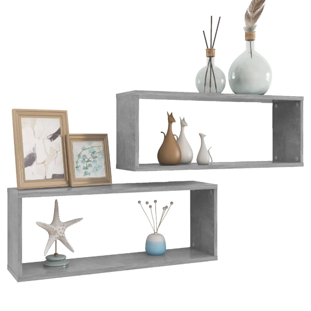 Wall Cube Shelves 2 pcs Concrete Grey 60x15x23 cm Engineered Wood