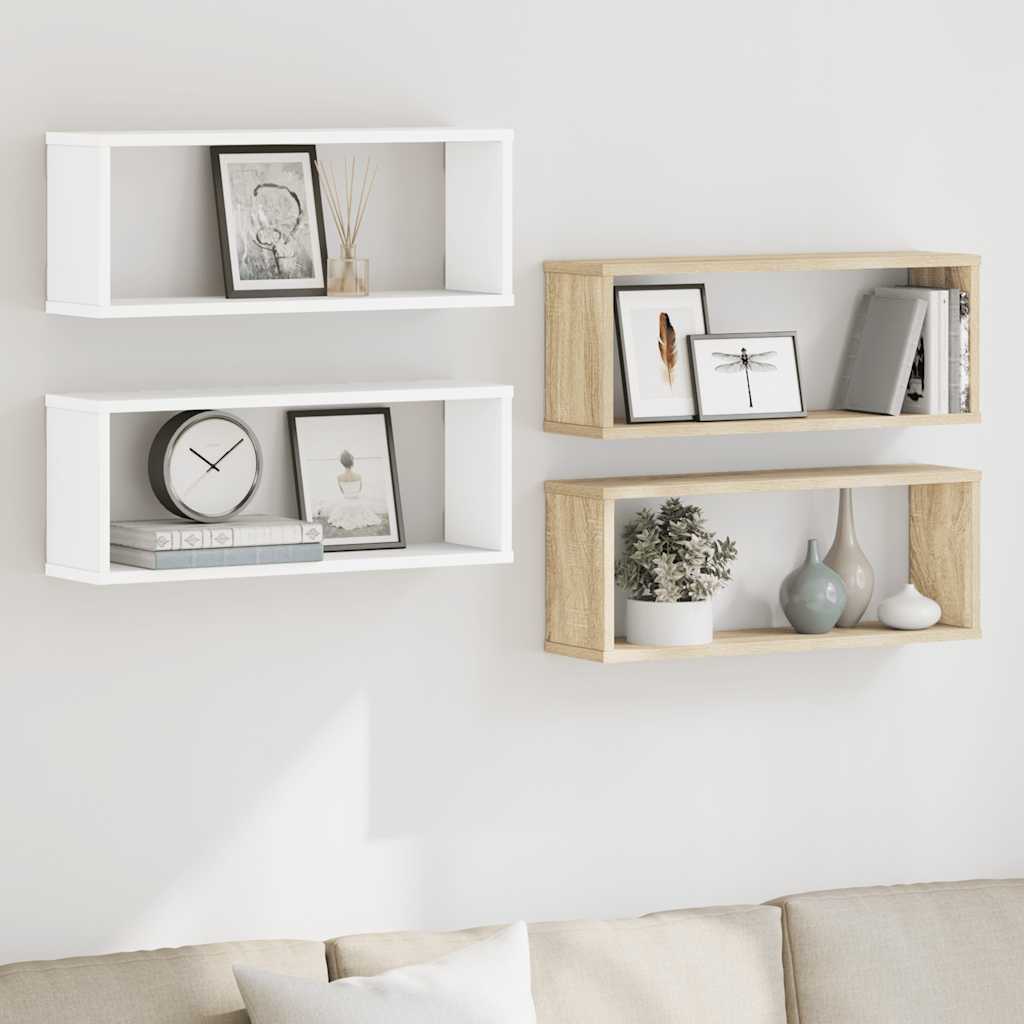 Wall Cube Shelves 4 pcs White and Sonoma Oak 60x15x23 cm Engineered Wood