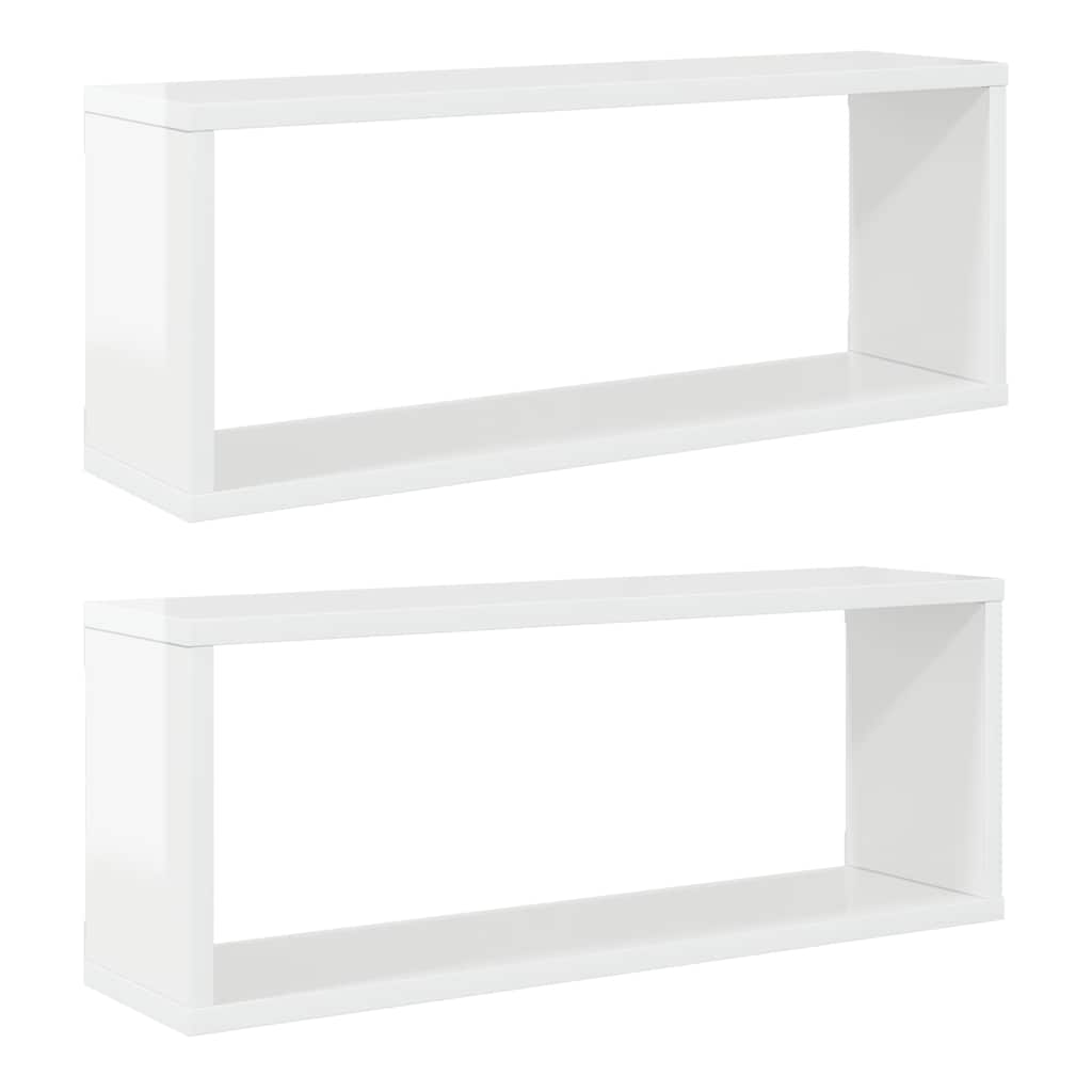 Wall Cube Shelves 2 pcs High Gloss White 60x15x23 cm Engineered Wood
