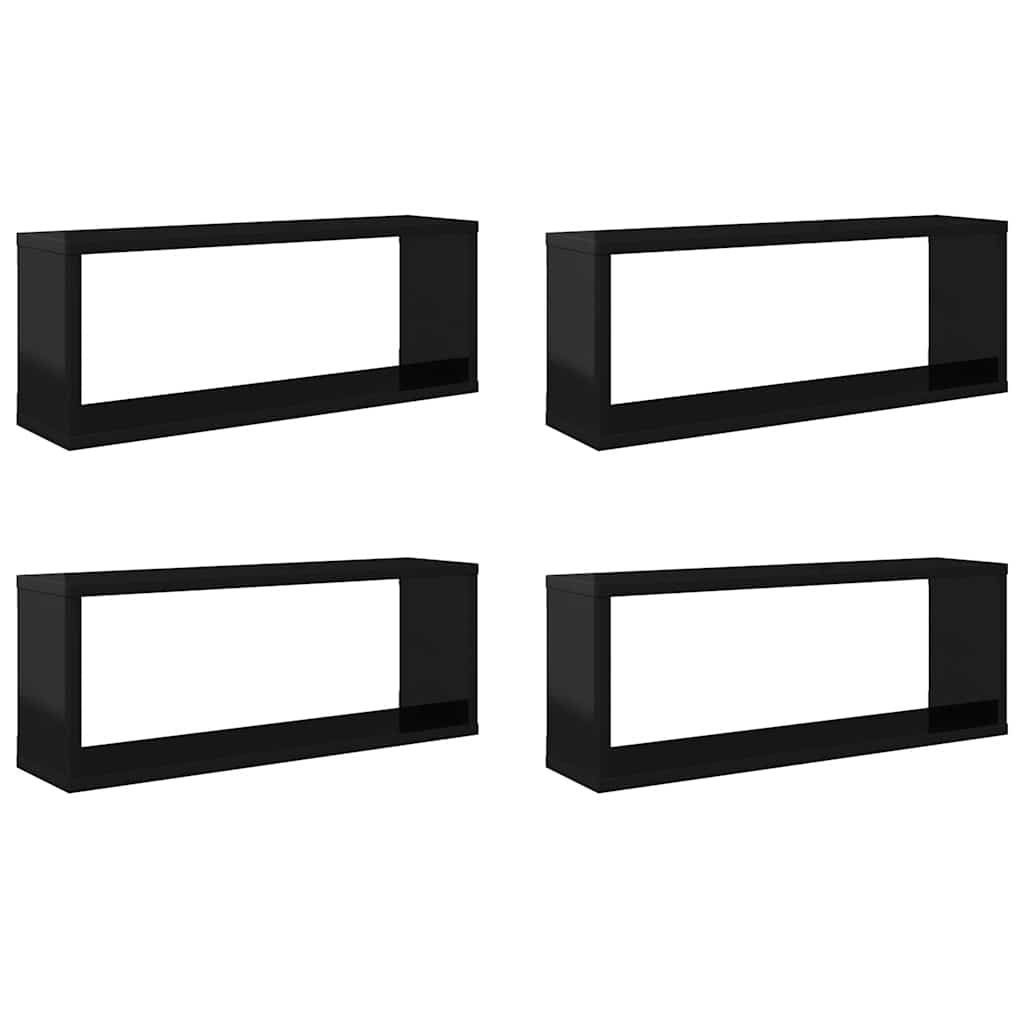 Wall Cube Shelves 4 pcs High Gloss Black 60x15x23 cm Engineered Wood