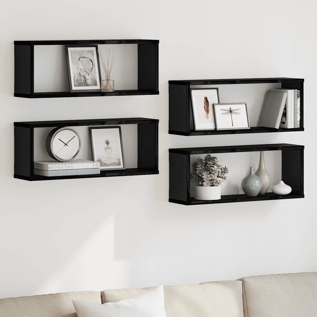Wall Cube Shelves 4 pcs High Gloss Black 60x15x23 cm Engineered Wood