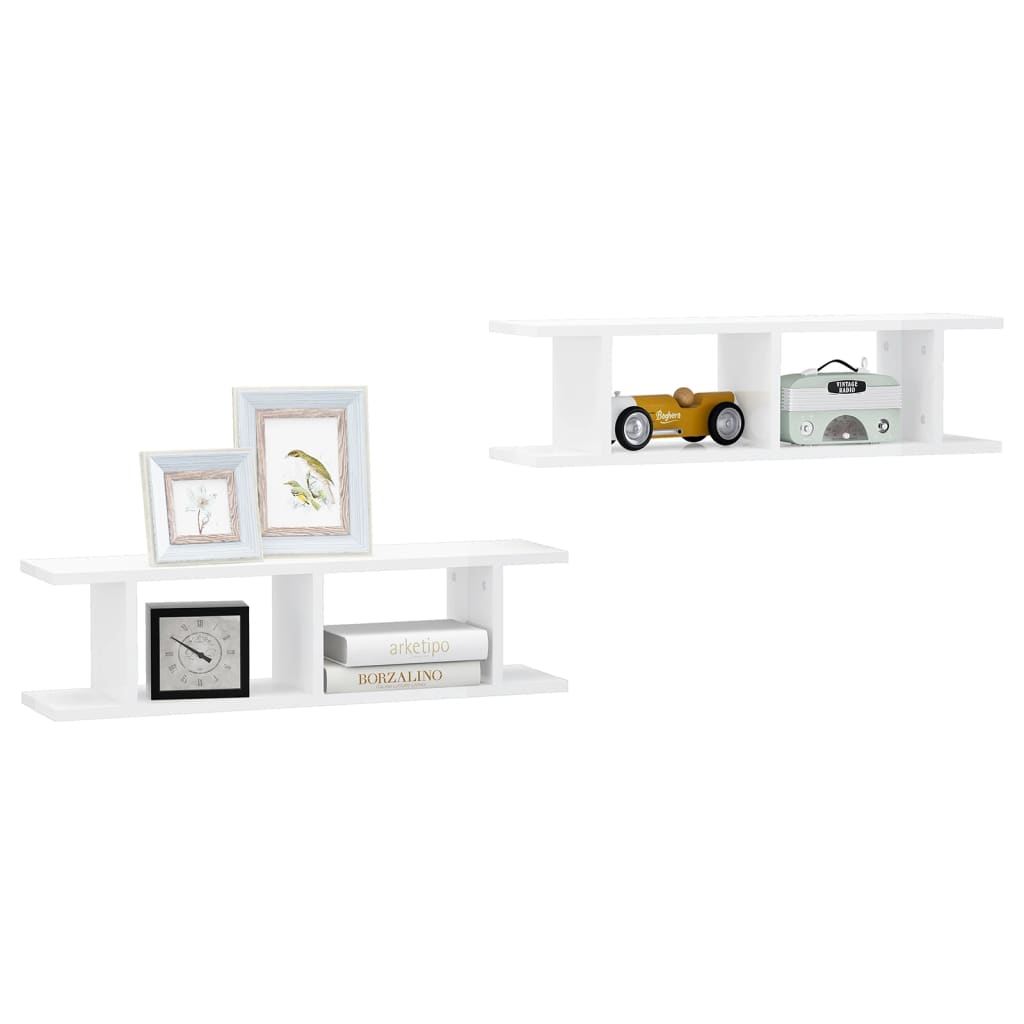 Wall Shelves 2 pcs High Gloss White 75x18x20 cm Engineered Wood