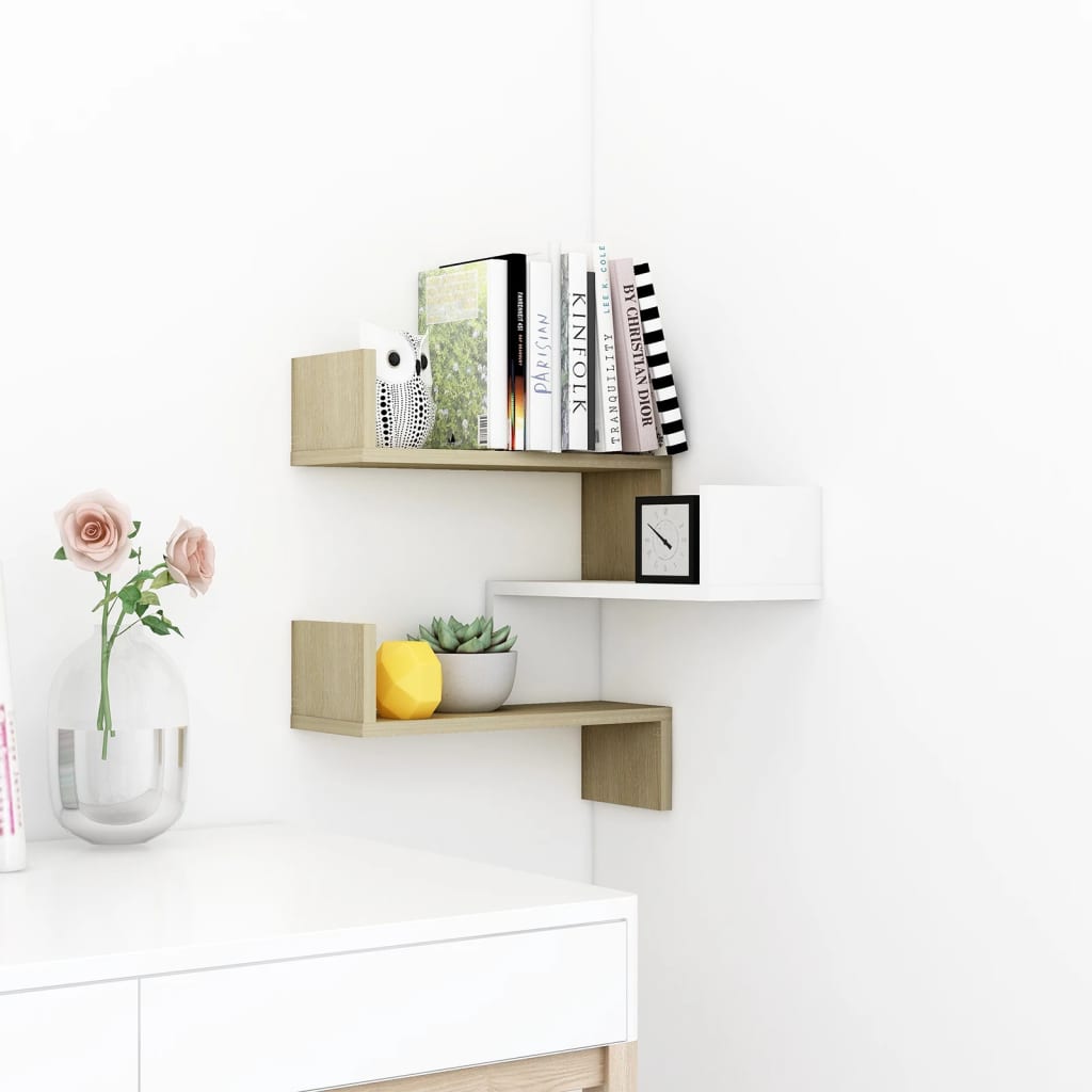 Wall Corner Shelf White and Sonoma Oak 40x40x50 cm Engineered Wood