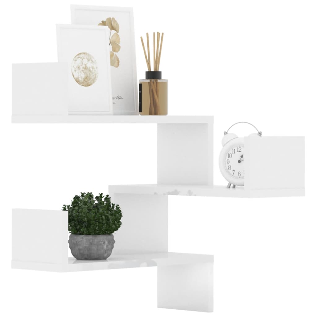Wall Corner Shelves 2 pcs High Gloss White 40x40x50 cm Engineered Wood