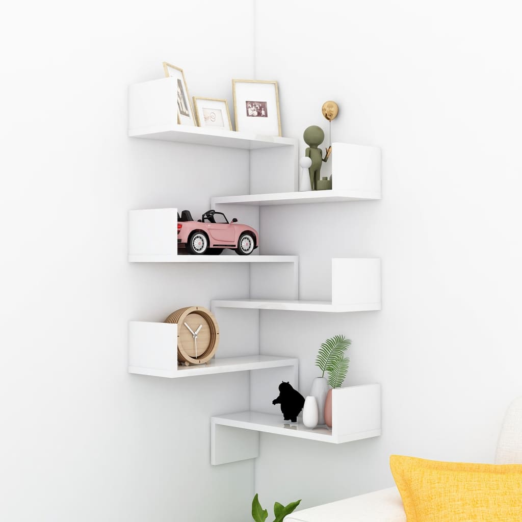Wall Corner Shelves 2 pcs High Gloss White 40x40x50 cm Engineered Wood