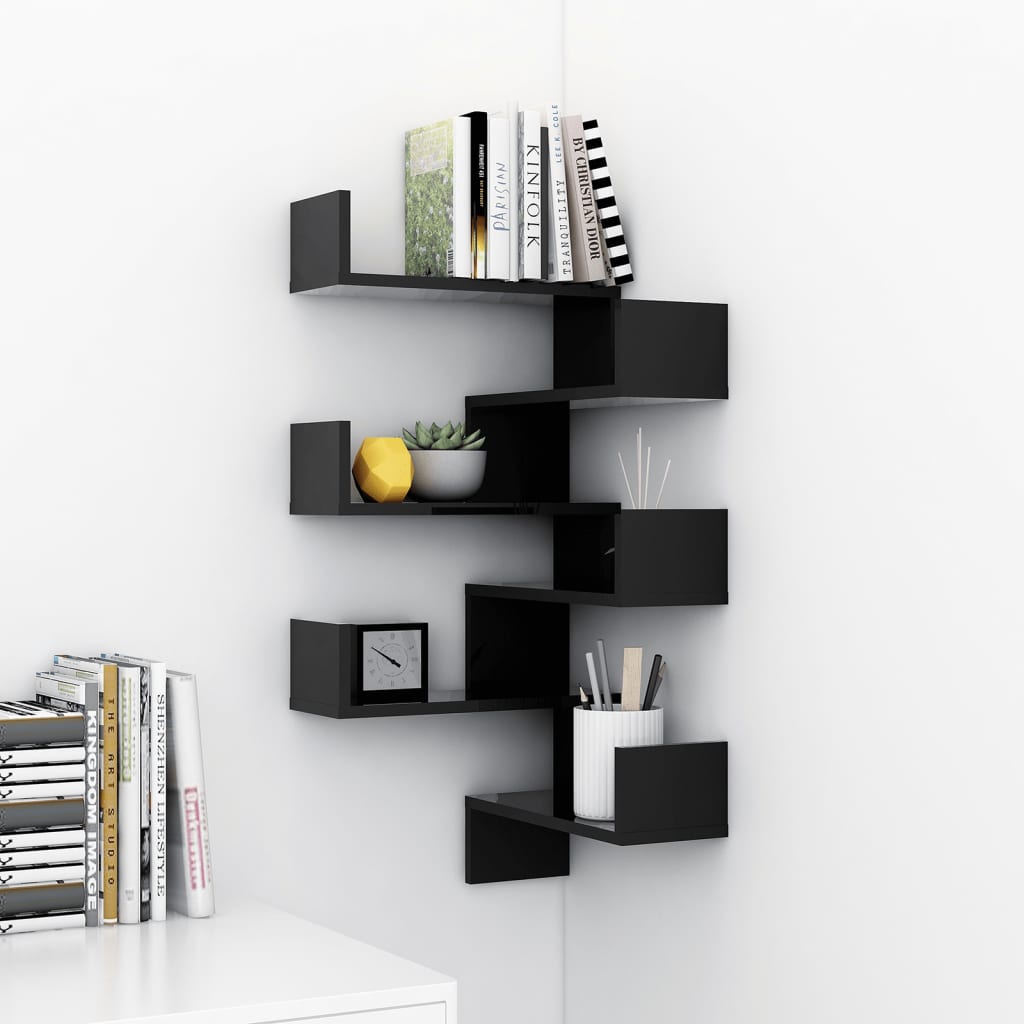 Wall Corner Shelves 2 pcs High Gloss Black 40x40x50 cm Engineered Wood