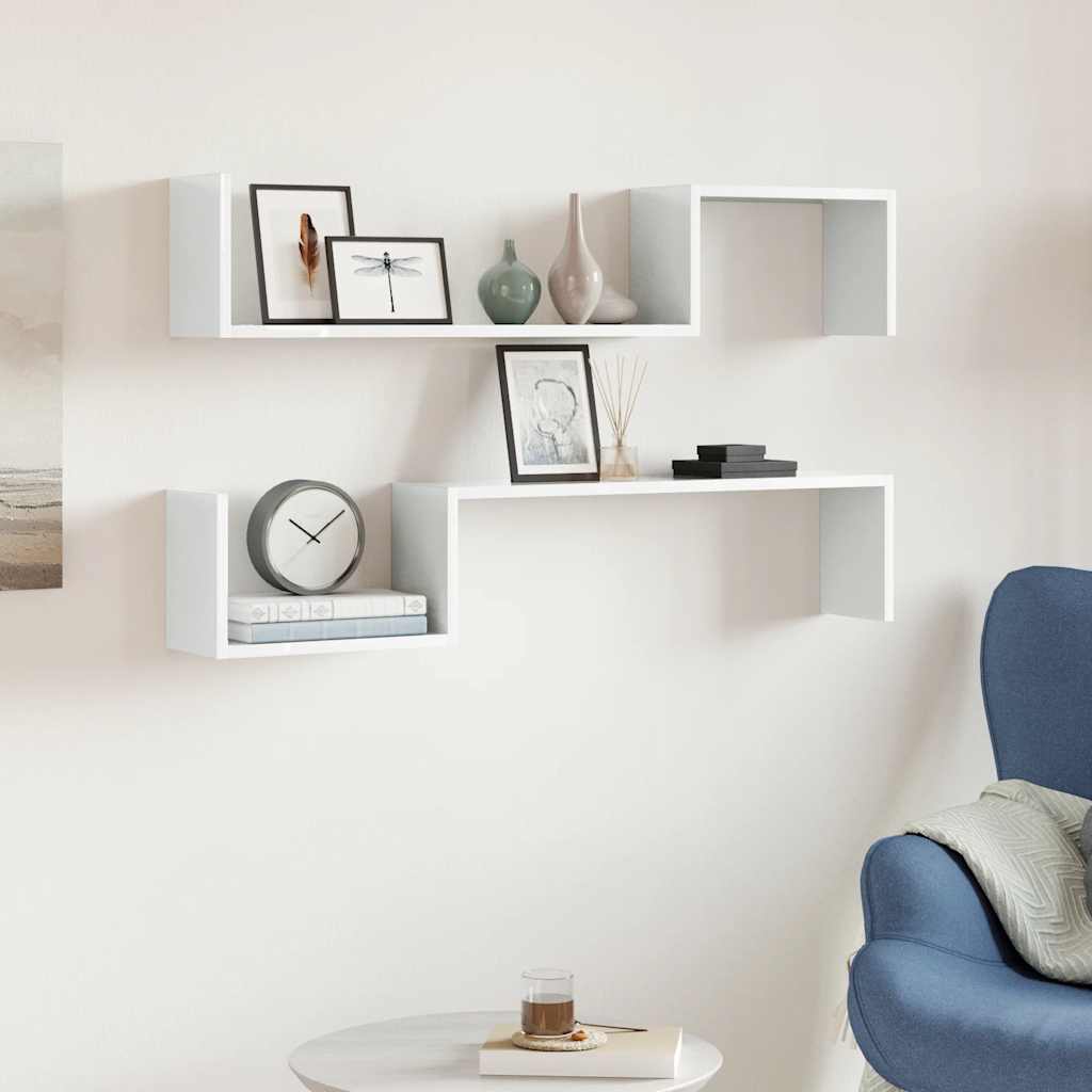 Wall Shelves 2 pcs High Gloss White 100x15x20 cm Engineered Wood