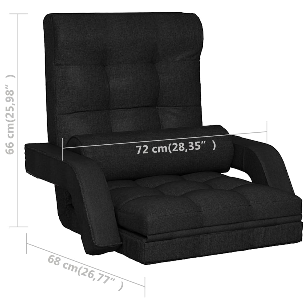 Folding Floor Chair with Bed Function Black Fabric