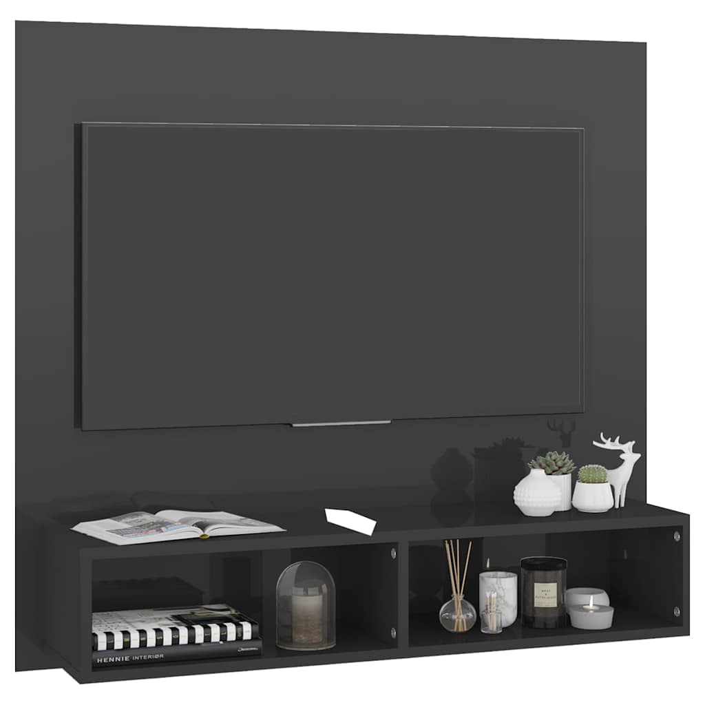 Wall TV Cabinet High Gloss Grey 102x23.5x90 cm Engineered Wood