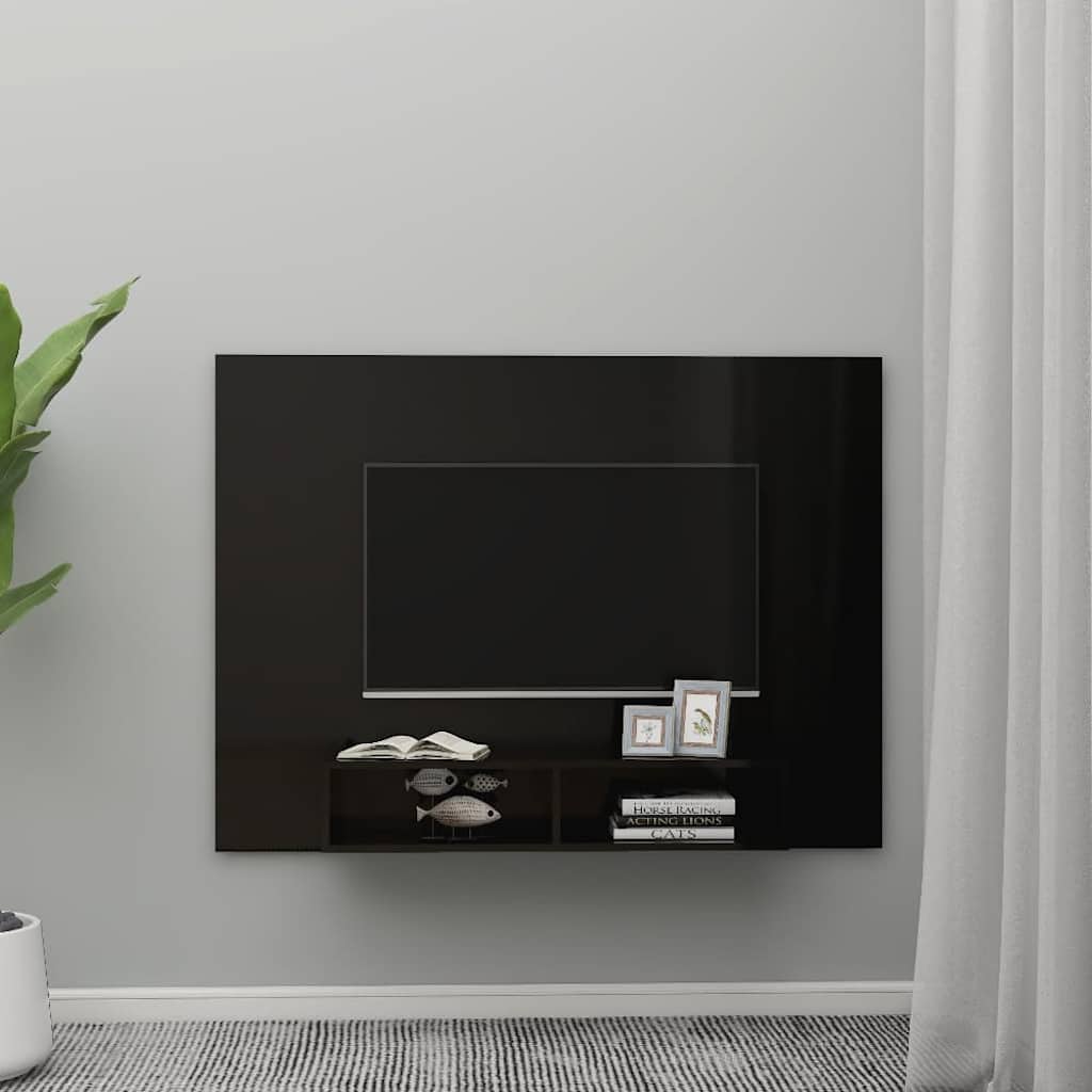 Wall TV Cabinet High Gloss Black 135x23.5x90 cm Engineered Wood
